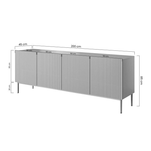 Komoda Nicole 200 cm z metalowymi nogami- czarny mat / czarne nóżki